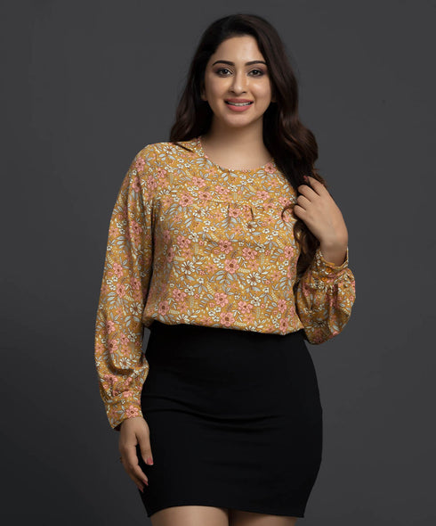 Long Sleeve Light Brown Chiffon Top